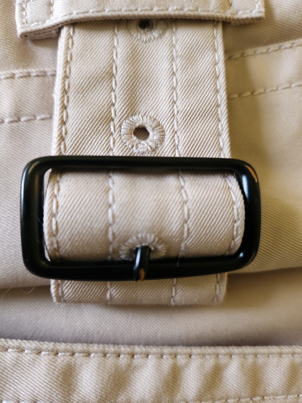 Coach Beige Trench Coat with Black Buckle Accent